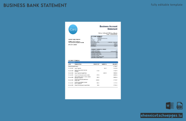 iCard-Geschäftskontoauszug im Word- und PDF-Format – Beispielvorschau